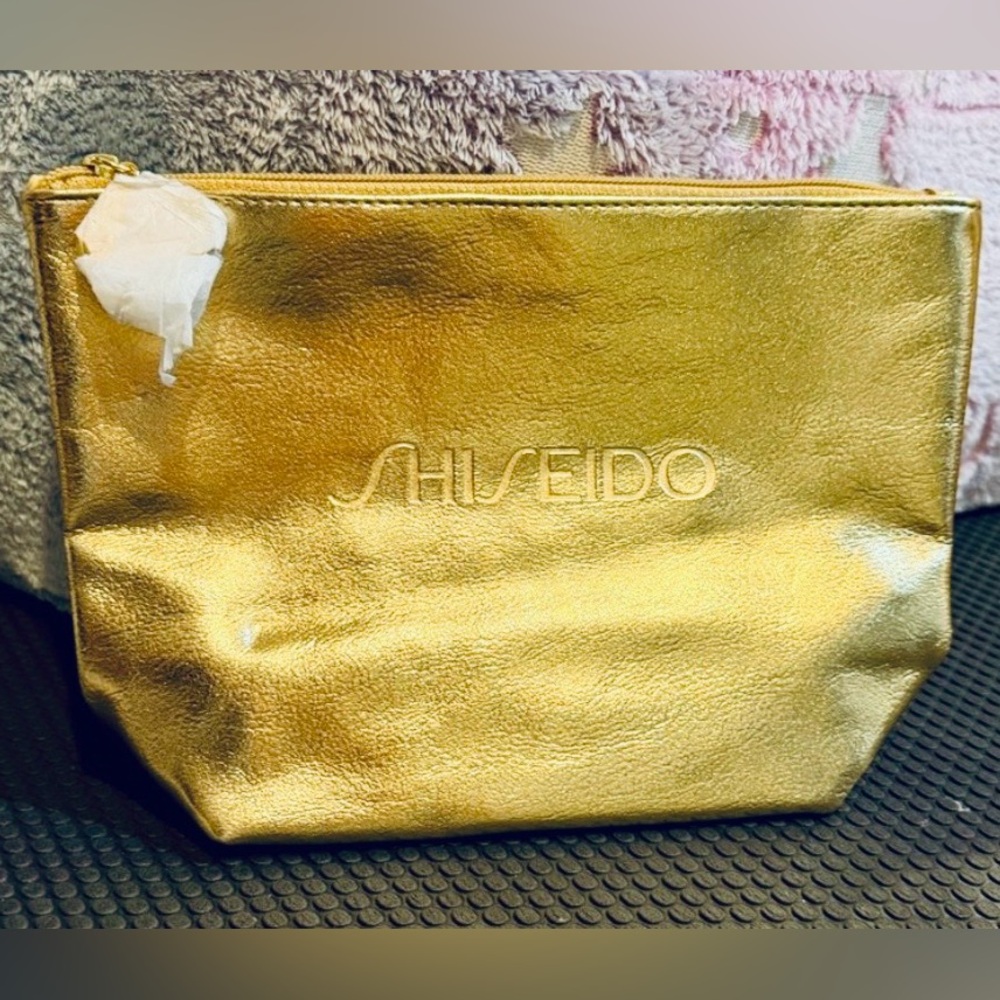 Shiseido Metallic Gold Leather Make Up Bag NWOT